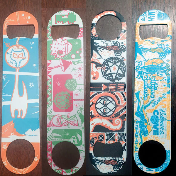 Fine art double sided printed stainless steel speed bottle opener
